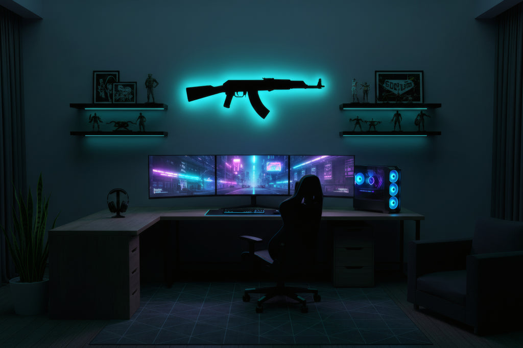 Drewniana dekoracja ścienna Karabin AK47 (ręcznie wykonana) + opcja LED