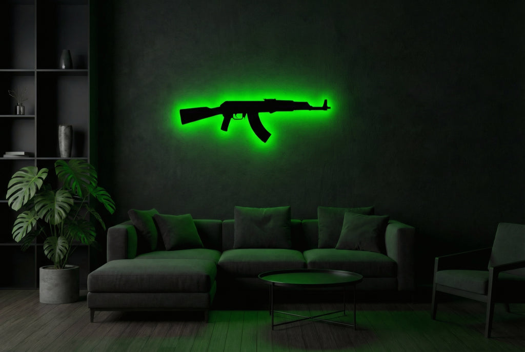 Drewniana dekoracja ścienna Karabin AK47 (ręcznie wykonana) + opcja LED