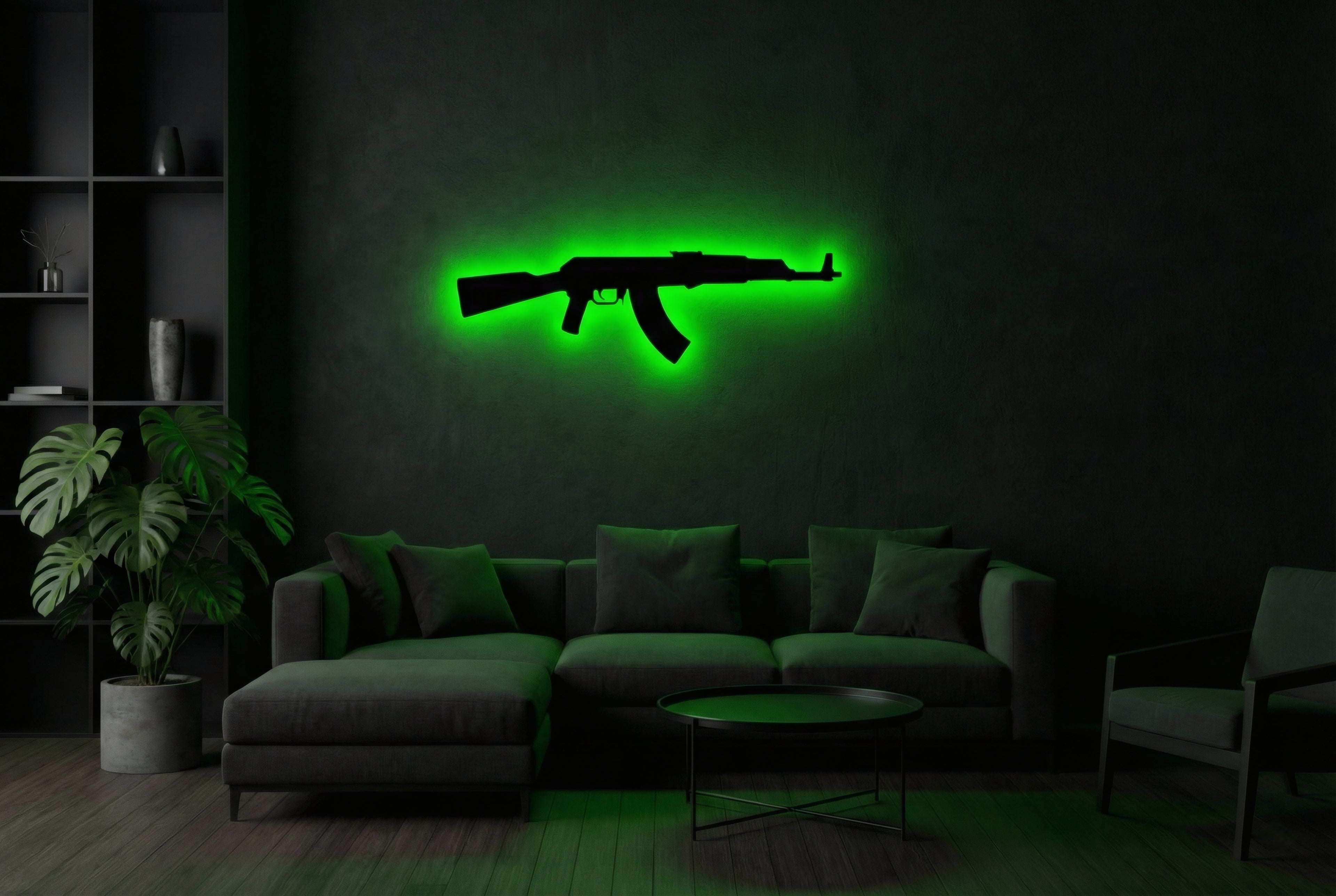 Drewniana dekoracja ścienna Karabin AK47 (ręcznie wykonana) + opcja LED