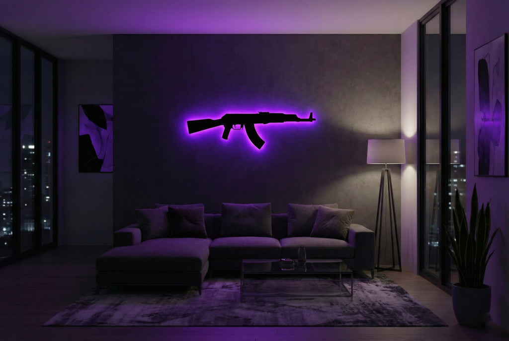 Drewniana dekoracja ścienna Karabin AK47 (ręcznie wykonana) + opcja LED