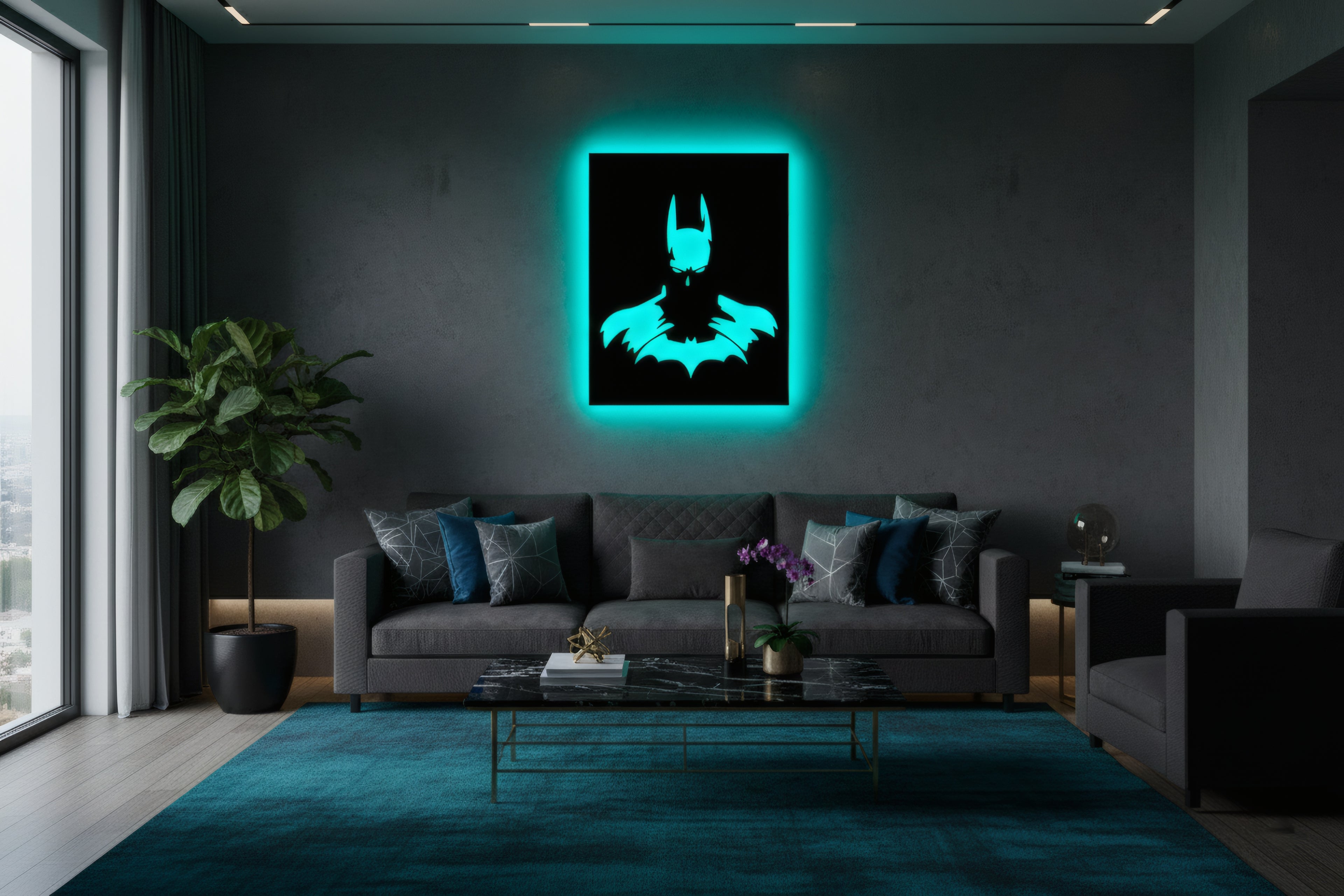 Drewniana dekoracja ścienna Superbohater Nietoperz (ręcznie wykonana) + opcja LED