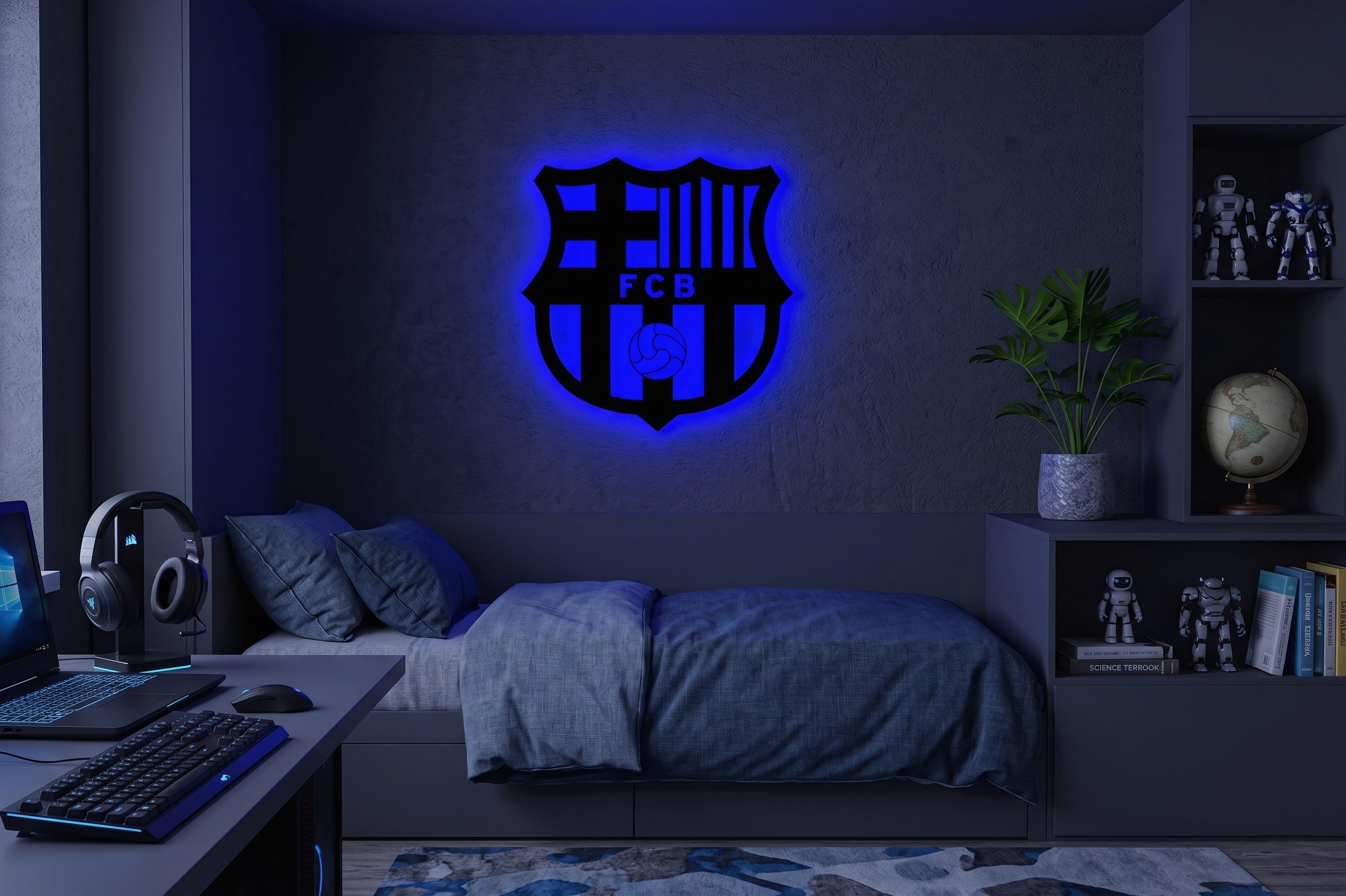 Drewniana dekoracja ścienna FC Barcelona (ręcznie wykonana) + opcja LED