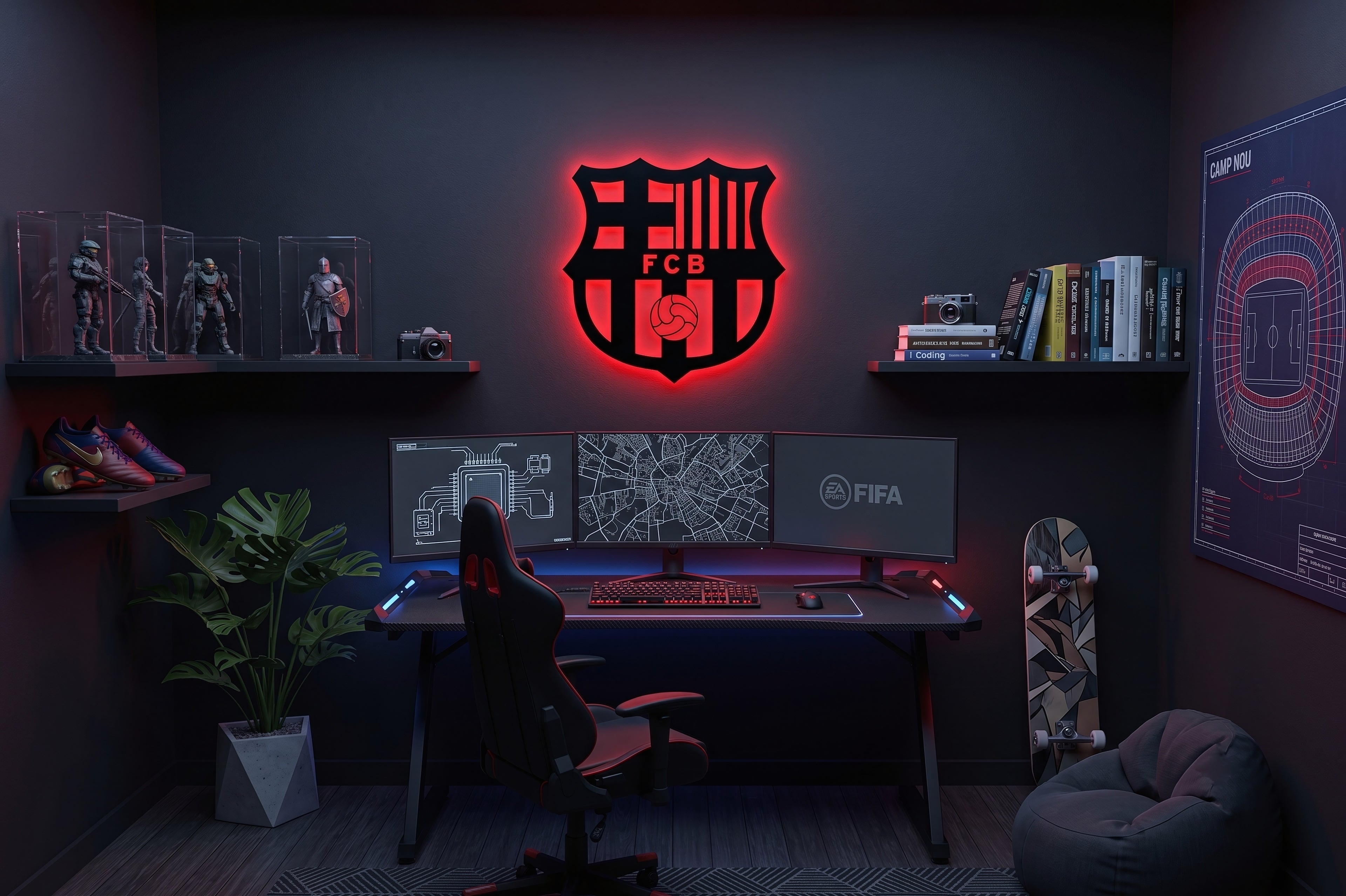 Drewniana dekoracja ścienna FC Barcelona (ręcznie wykonana) + opcja LED