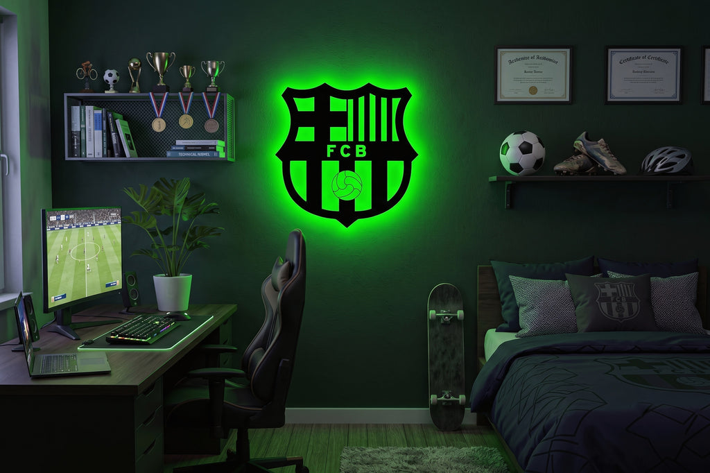Drewniana dekoracja ścienna FC Barcelona (ręcznie wykonana) + opcja LED