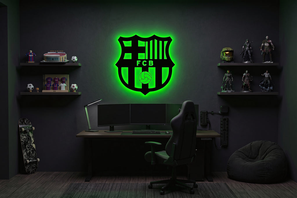Drewniana dekoracja ścienna FC Barcelona (ręcznie wykonana) + opcja LED