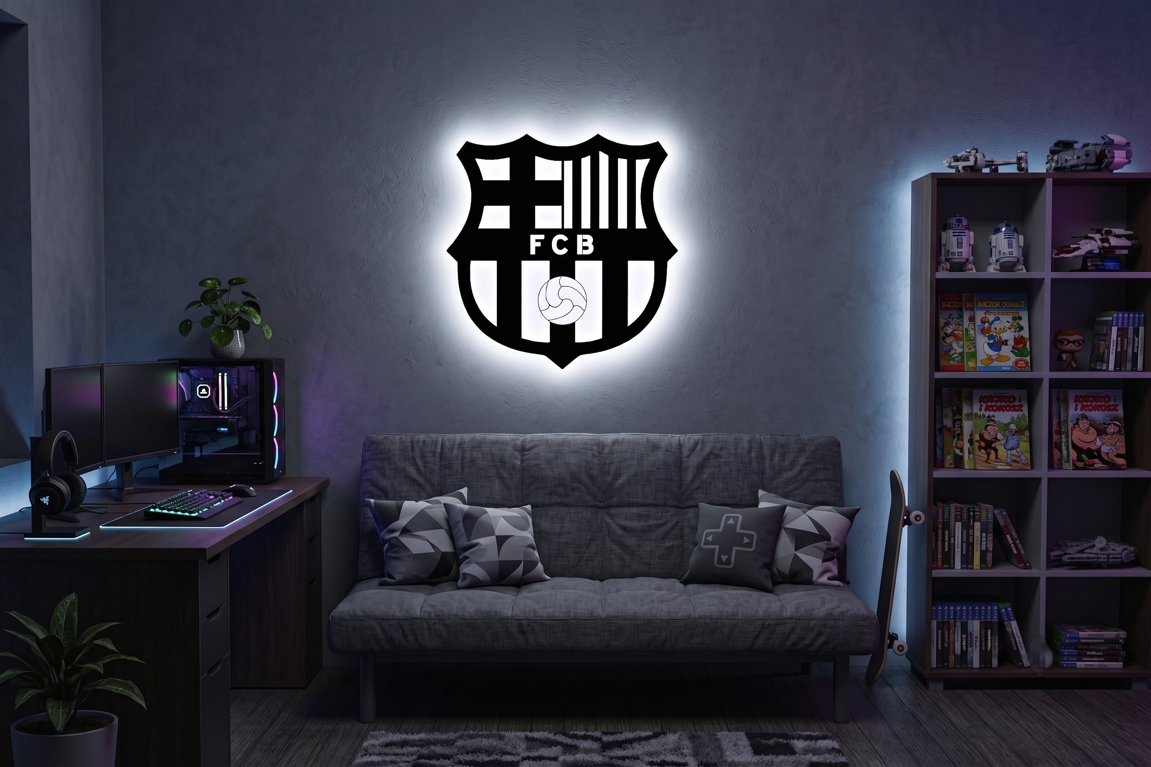 Drewniana dekoracja ścienna FC Barcelona (ręcznie wykonana) + opcja LED