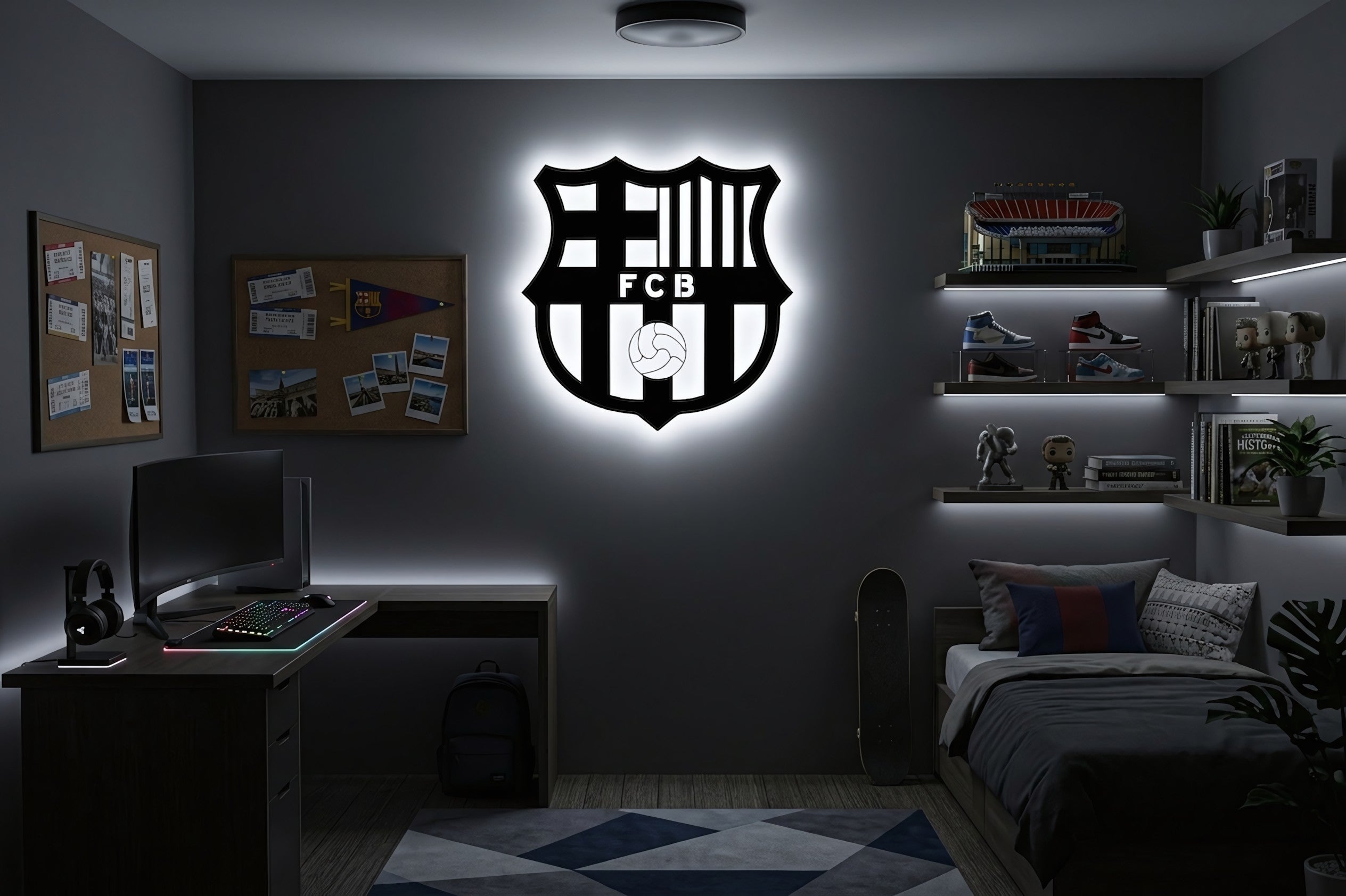 Drewniana dekoracja ścienna FC Barcelona (ręcznie wykonana) + opcja LED