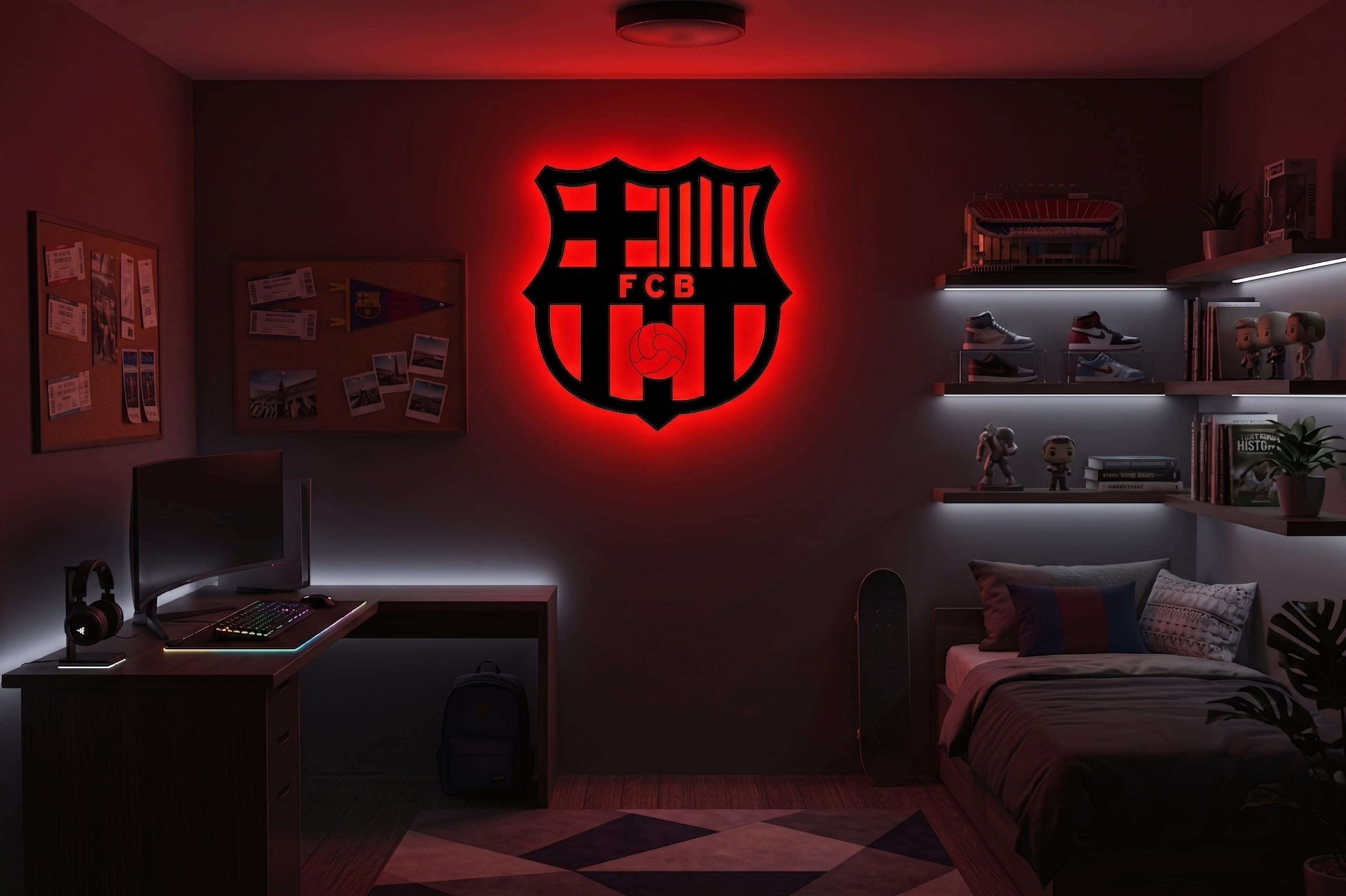Drewniana dekoracja ścienna FC Barcelona (ręcznie wykonana) + opcja LED