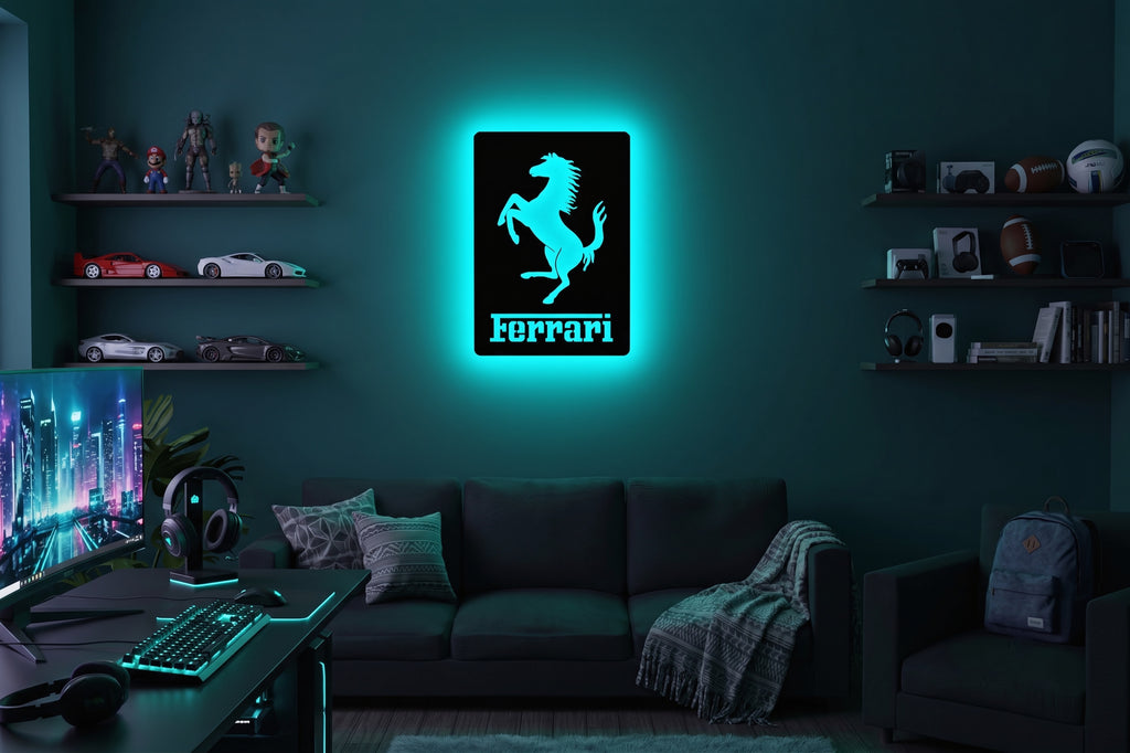 Drewniana dekoracja ścienna Ferrari (ręcznie wykonana) + opcja LED