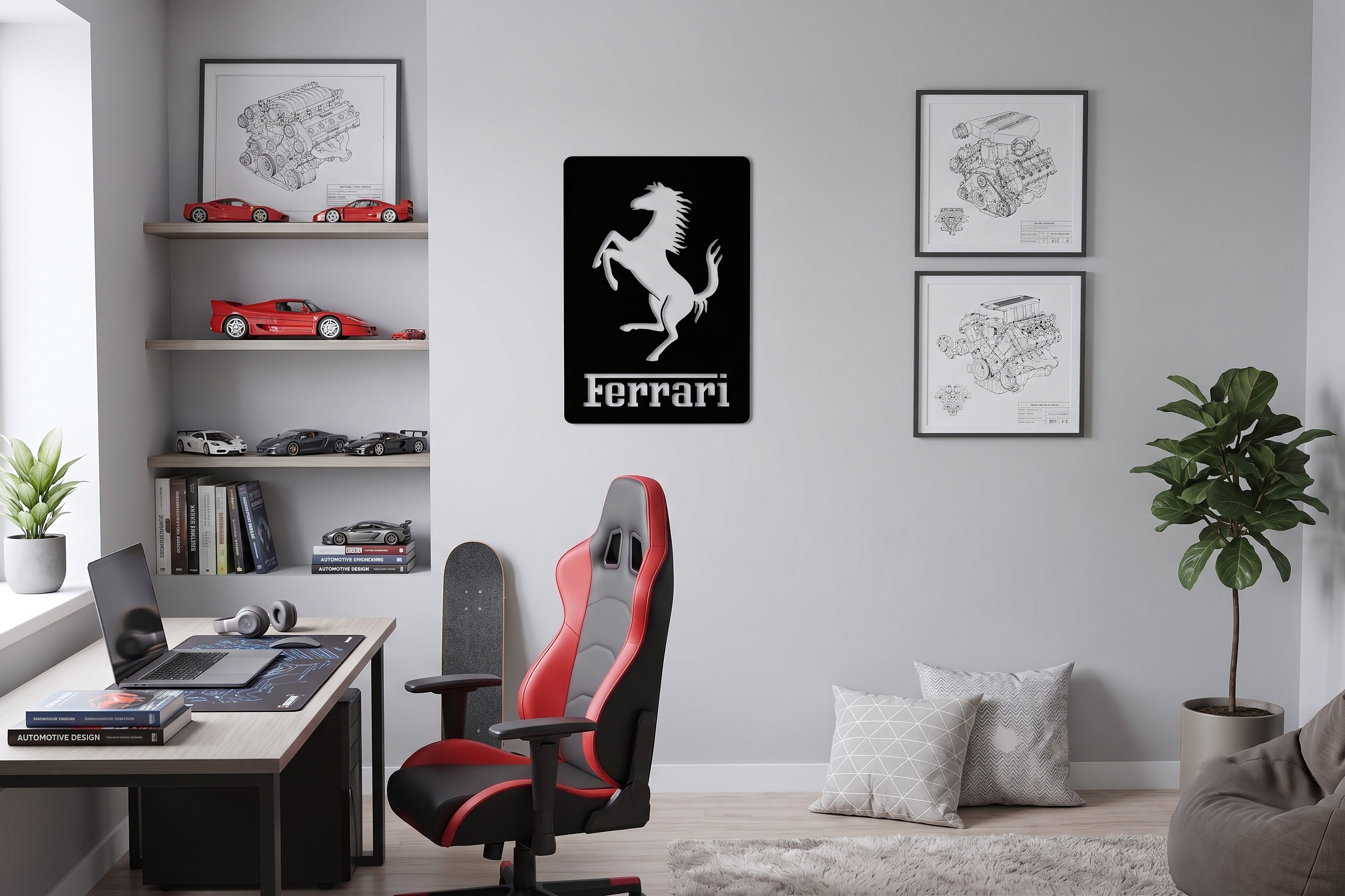 Drewniana dekoracja ścienna Ferrari (ręcznie wykonana) + opcja LED