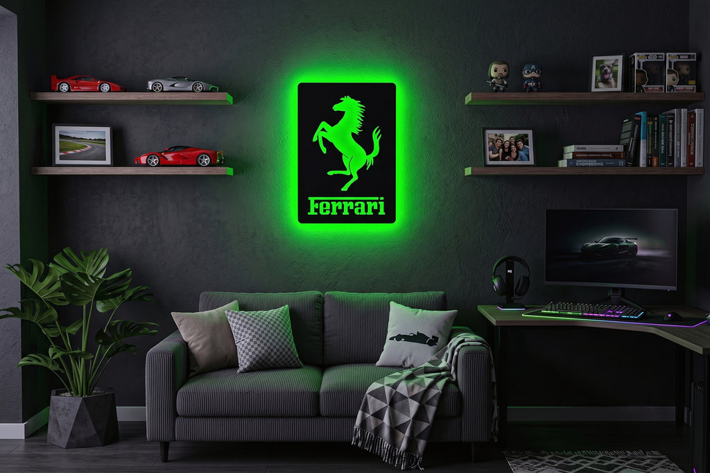 Drewniana dekoracja ścienna Ferrari (ręcznie wykonana) + opcja LED