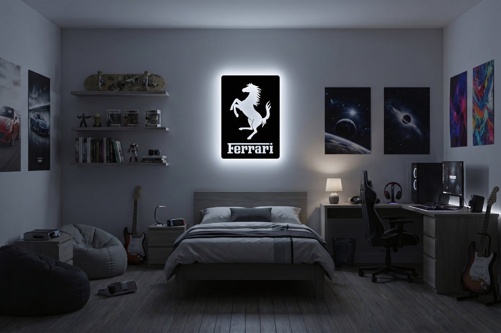 Drewniana dekoracja ścienna Ferrari (ręcznie wykonana) + opcja LED