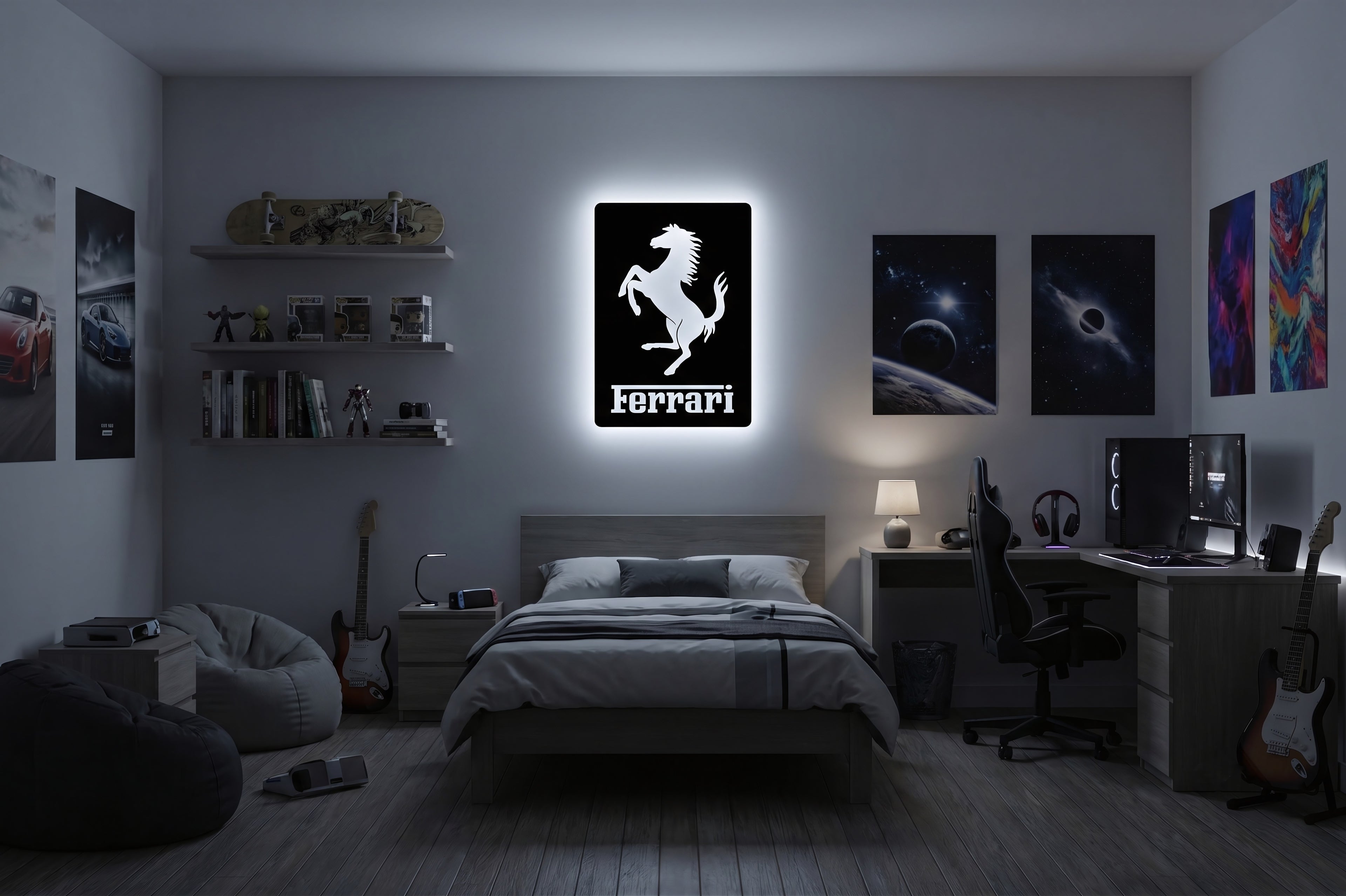 Drewniana dekoracja ścienna Ferrari (ręcznie wykonana) + opcja LED