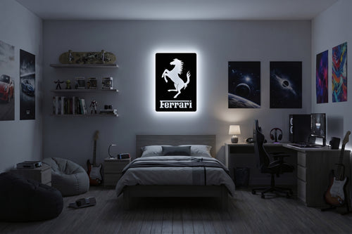 Drewniana dekoracja ścienna Ferrari (ręcznie wykonana) + opcja LED