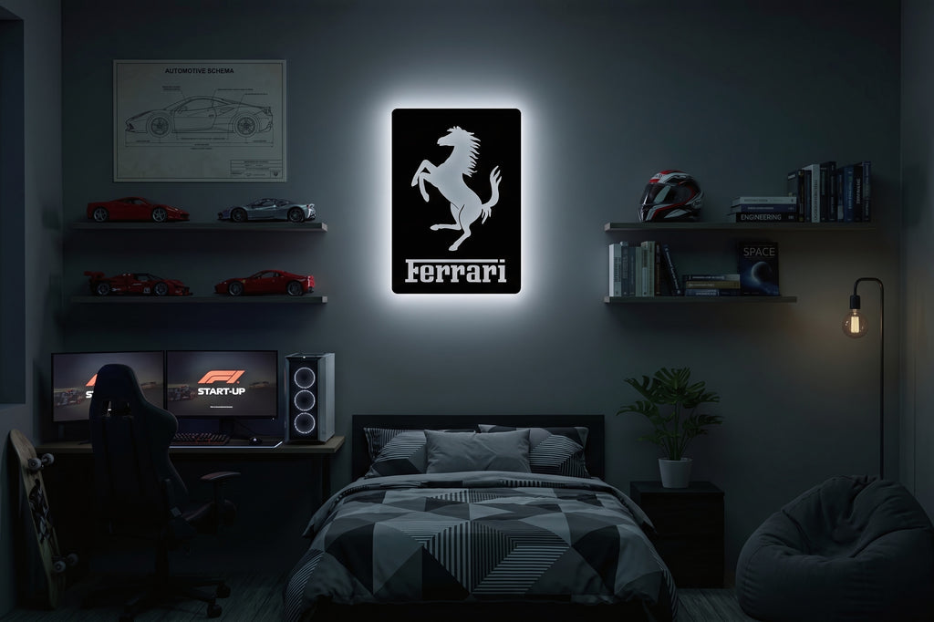 Drewniana dekoracja ścienna Ferrari (ręcznie wykonana) + opcja LED