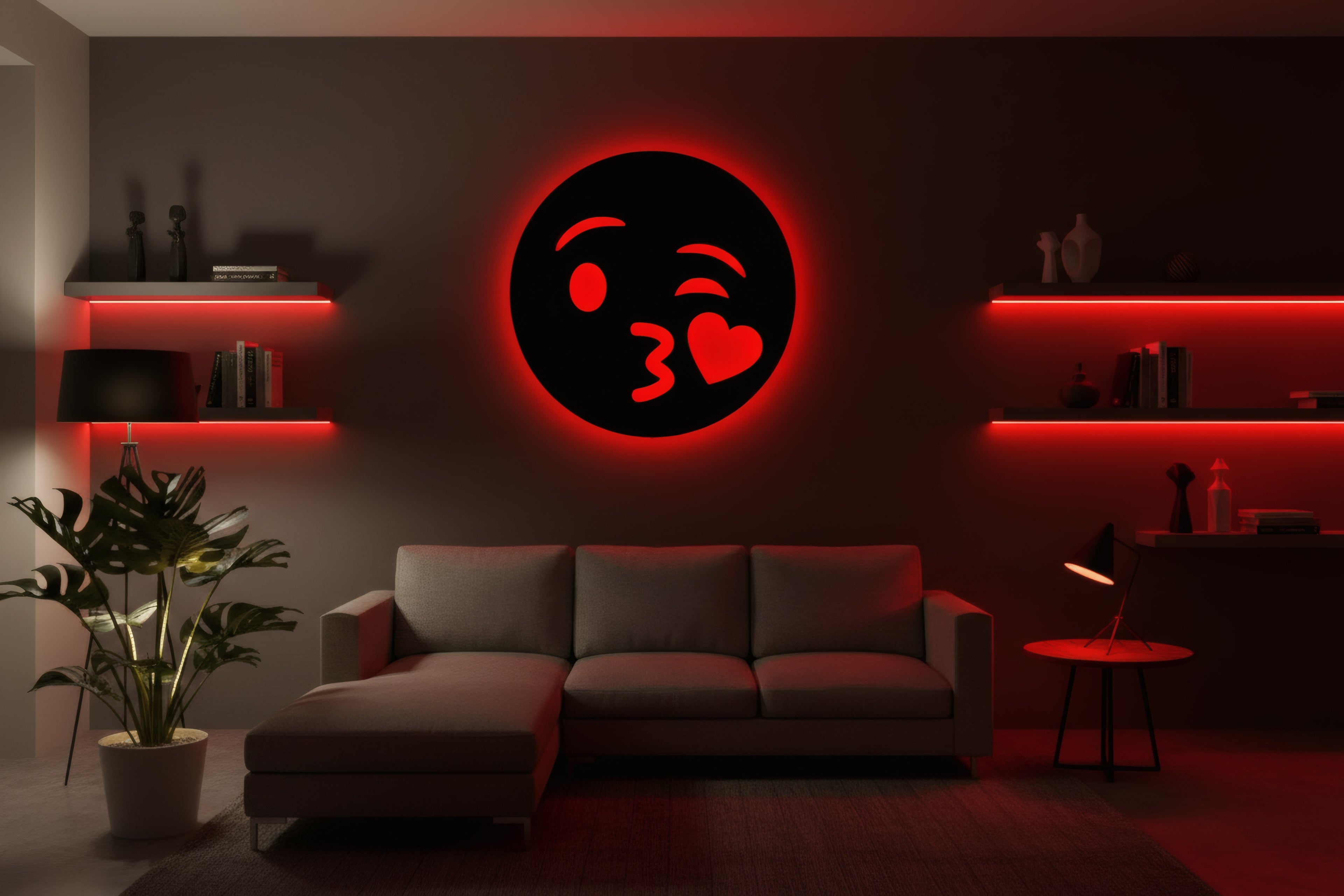 Romantyczna drewniana dekoracja ścienna Emoji z Serduszkiem (ręcznie wykonana) + opcja LED
