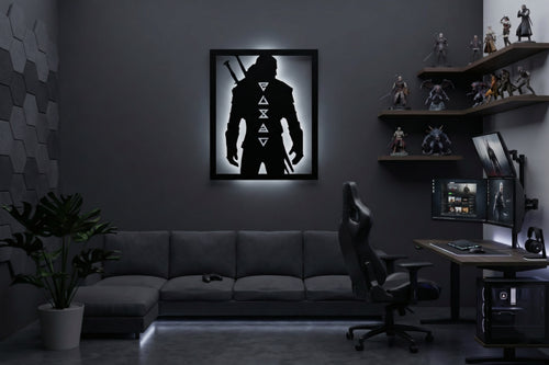 Drewniana dekoracja ścienna Biały Wilk (ręcznie wykonana) + opcja LED