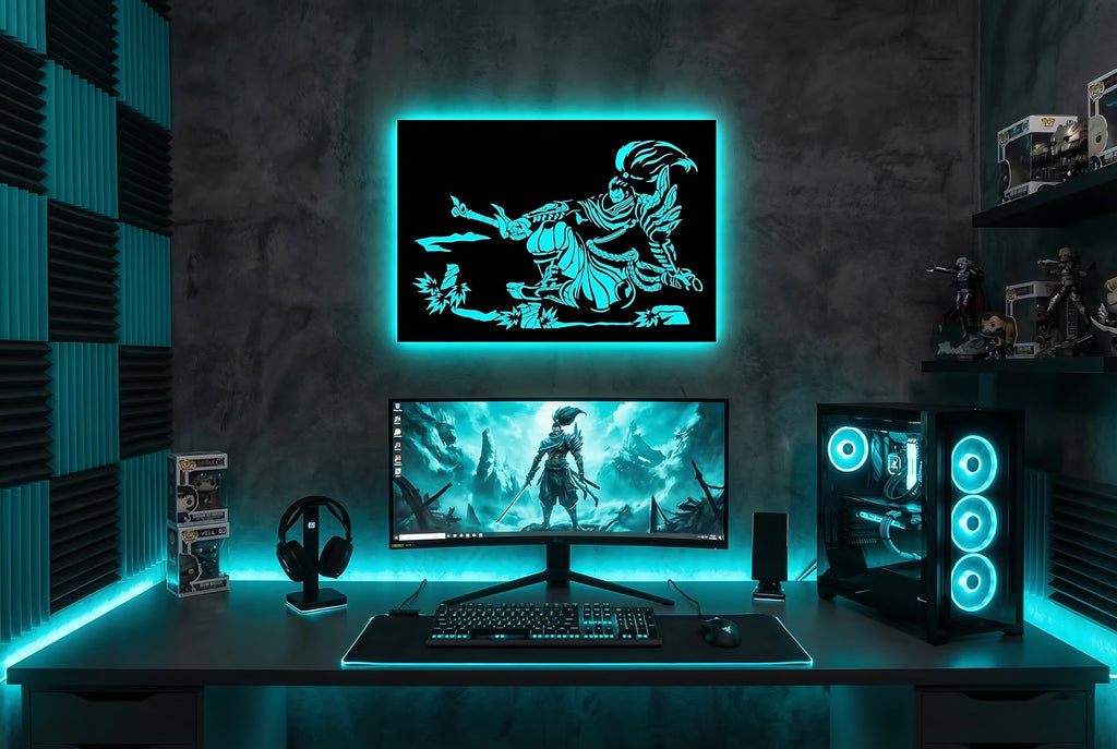 Drewniana dekoracja ścienna Yasuo (ręcznie wykonana) + opcja LED