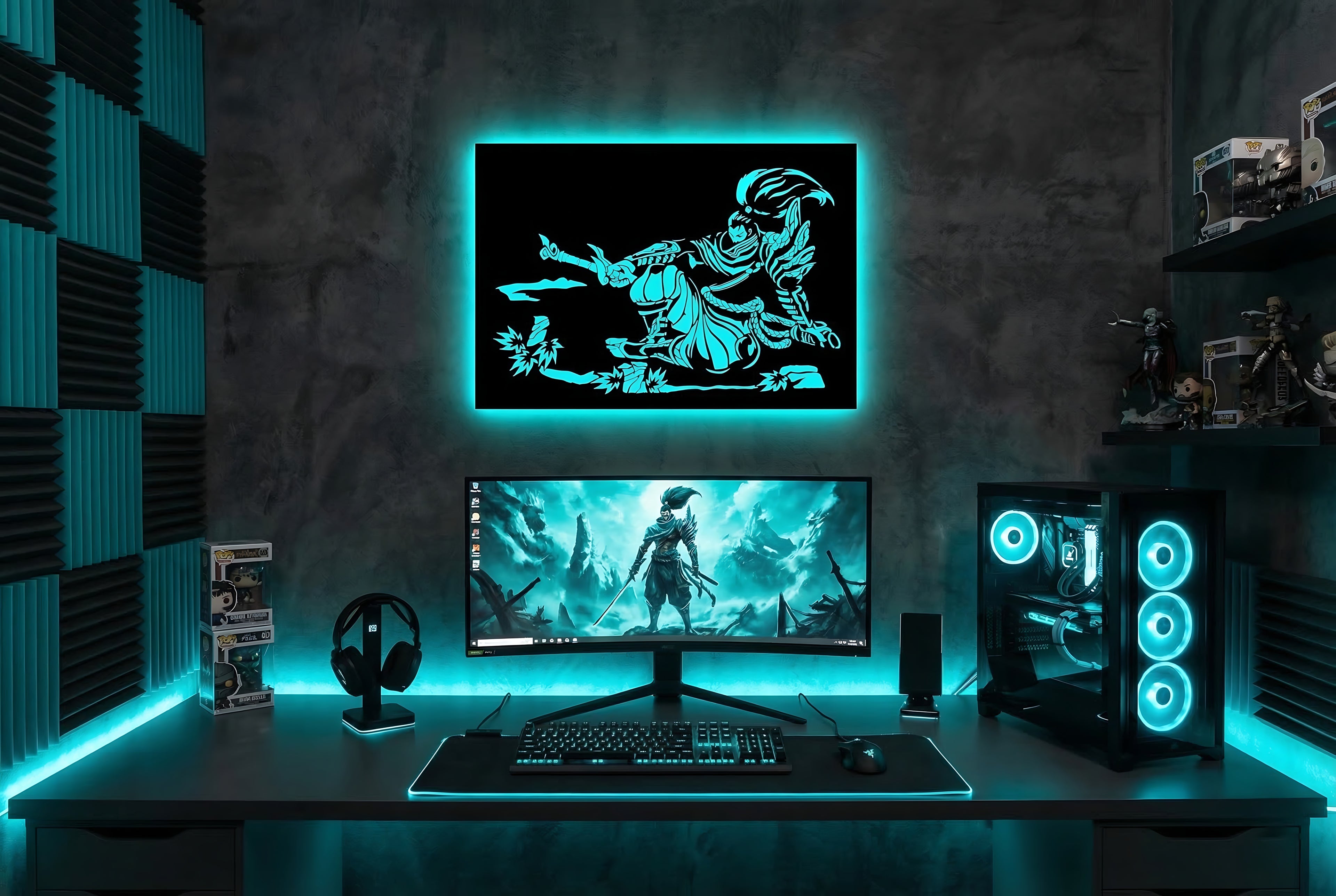 Drewniana dekoracja ścienna Yasuo (ręcznie wykonana) + opcja LED