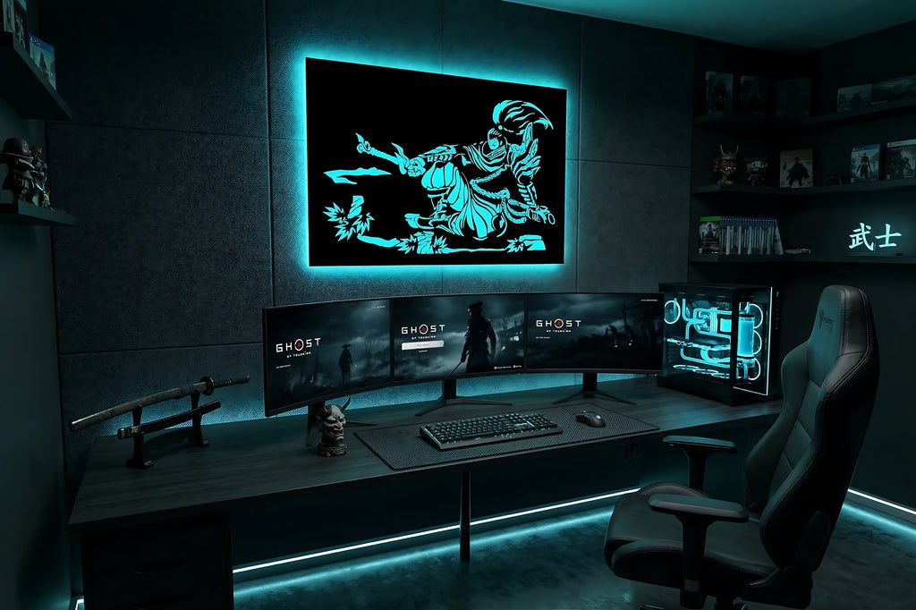 Drewniana dekoracja ścienna Yasuo (ręcznie wykonana) + opcja LED