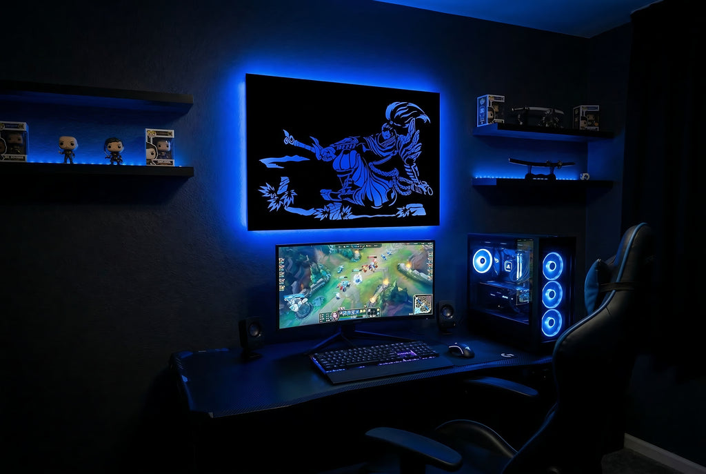 Drewniana dekoracja ścienna Yasuo (ręcznie wykonana) + opcja LED