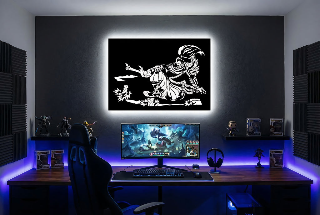 Drewniana dekoracja ścienna Yasuo (ręcznie wykonana) + opcja LED