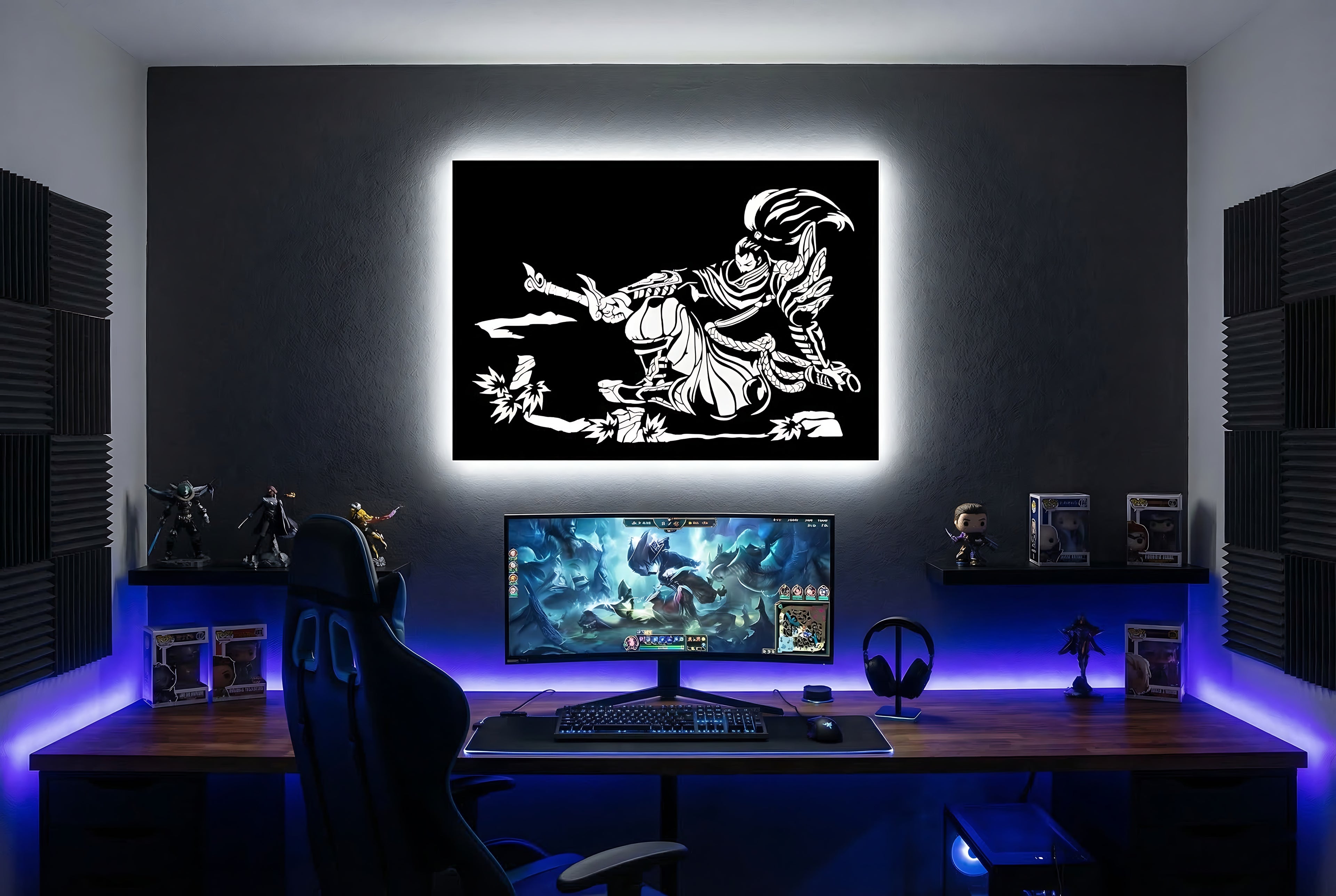 Drewniana dekoracja ścienna Yasuo (ręcznie wykonana) + opcja LED